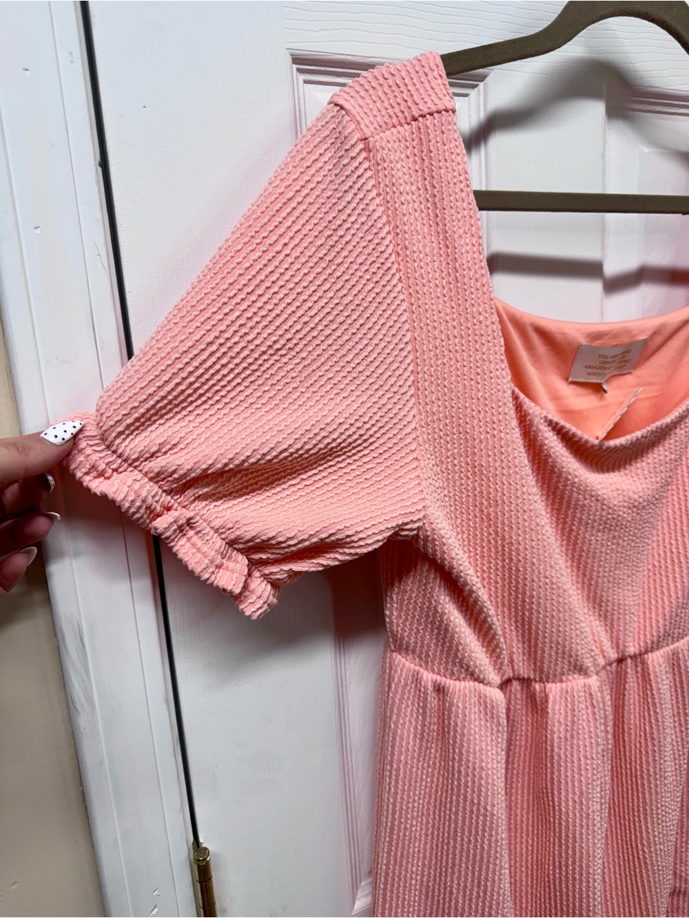 Simply Southern Coral Textured Square Neck Babydoll Mini Dress Large NWT - Picture 6 of 11
